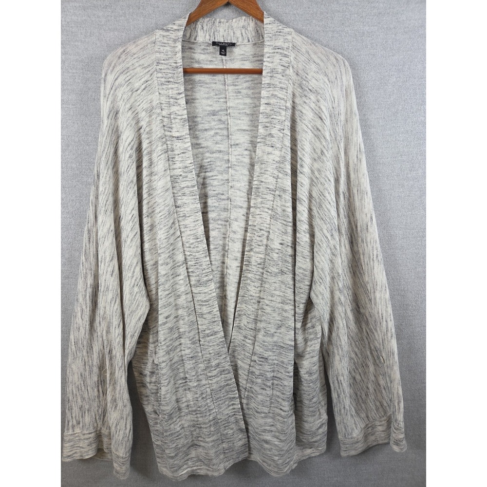 Talbots XL Gray Tweed Cotton Open Cardigan Sweater Lightweight Relaxed Flowy